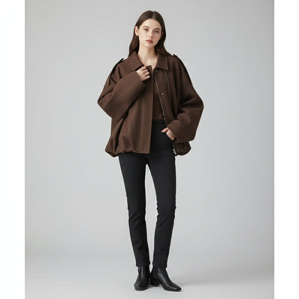 Lina | Chaqueta Suelta Suede Vintage  – Diseño Moto Clásico